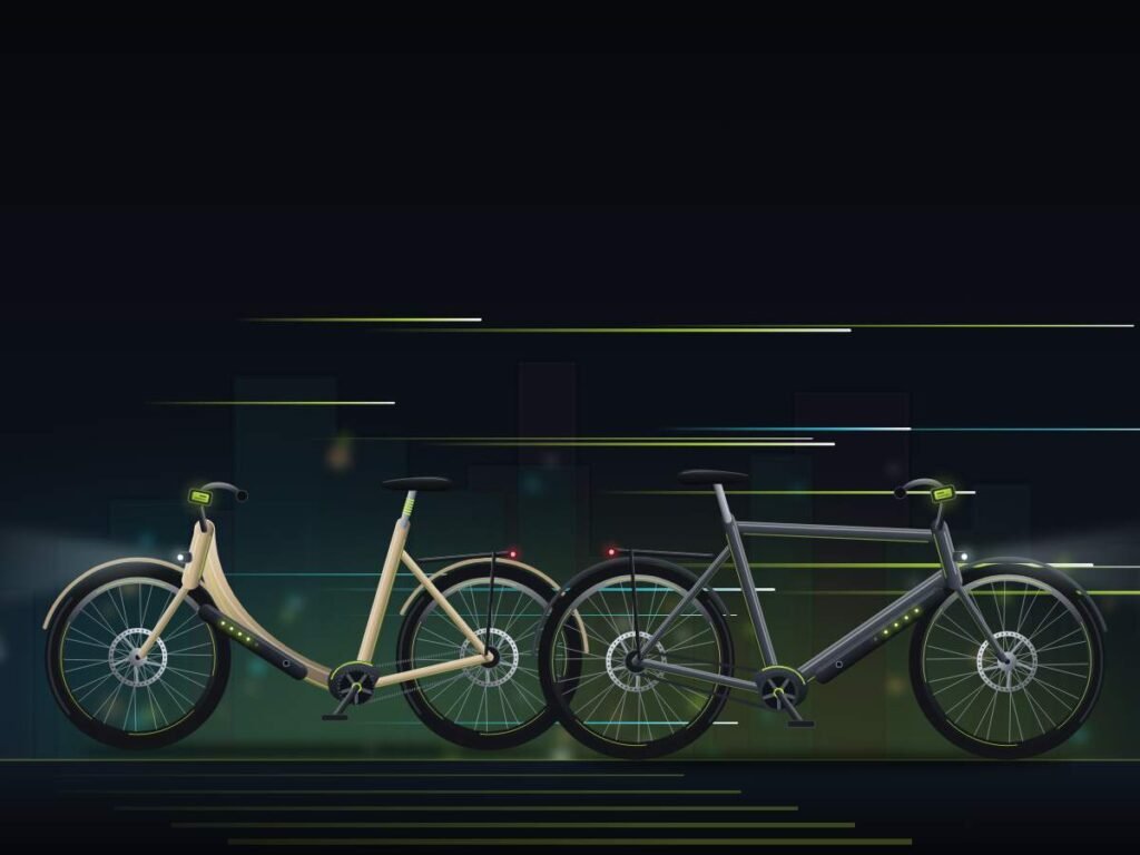 Two Ohmride e-bikes at night