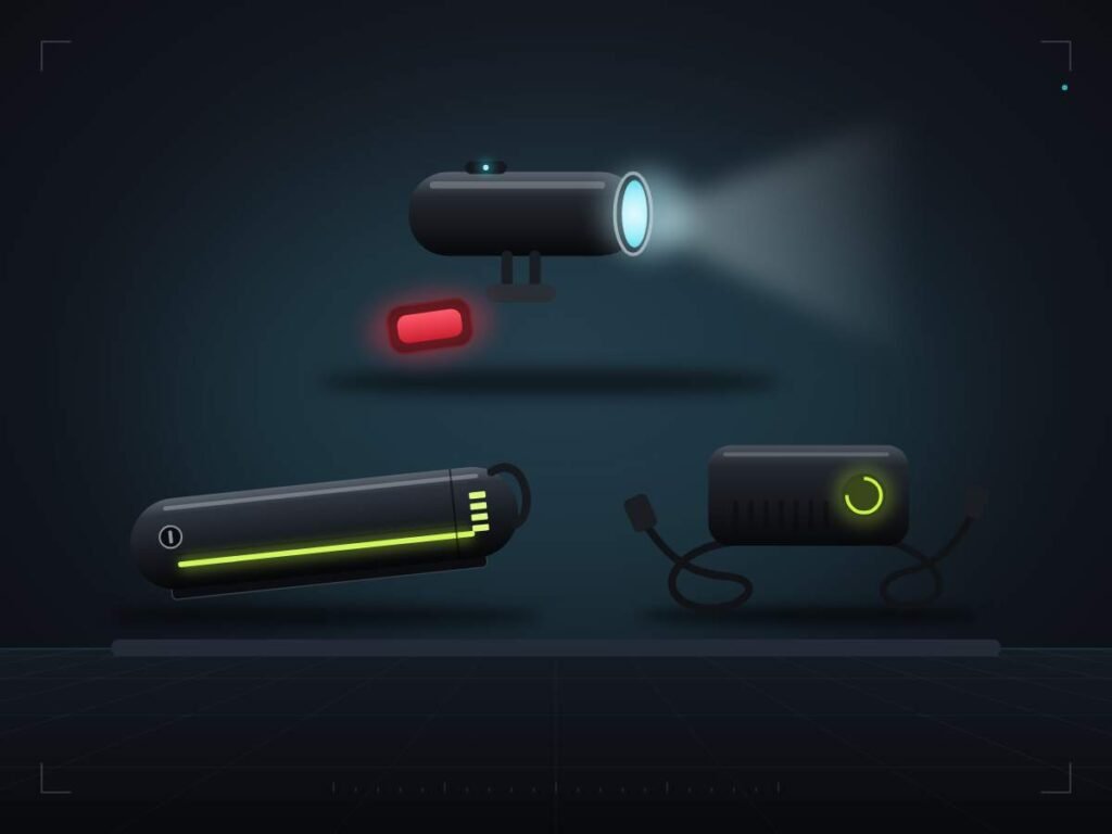 Battery, charger and lights on the Ohmride service bench