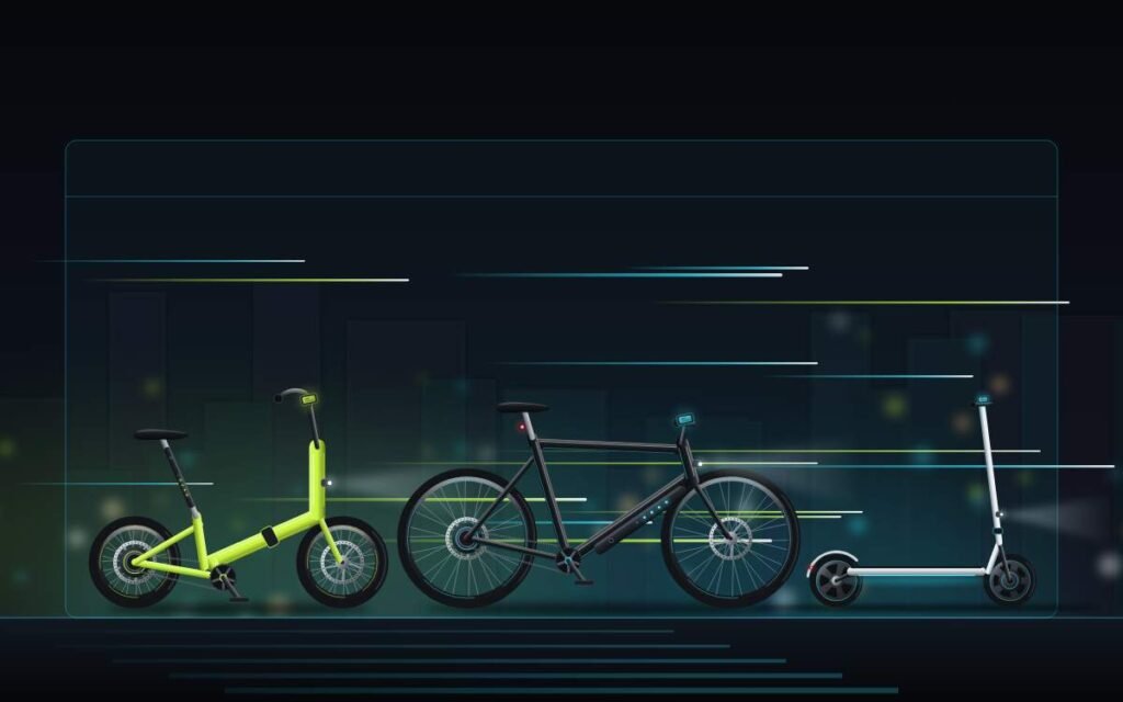E-bikes and a scooter in the Ohmride test-ride studio