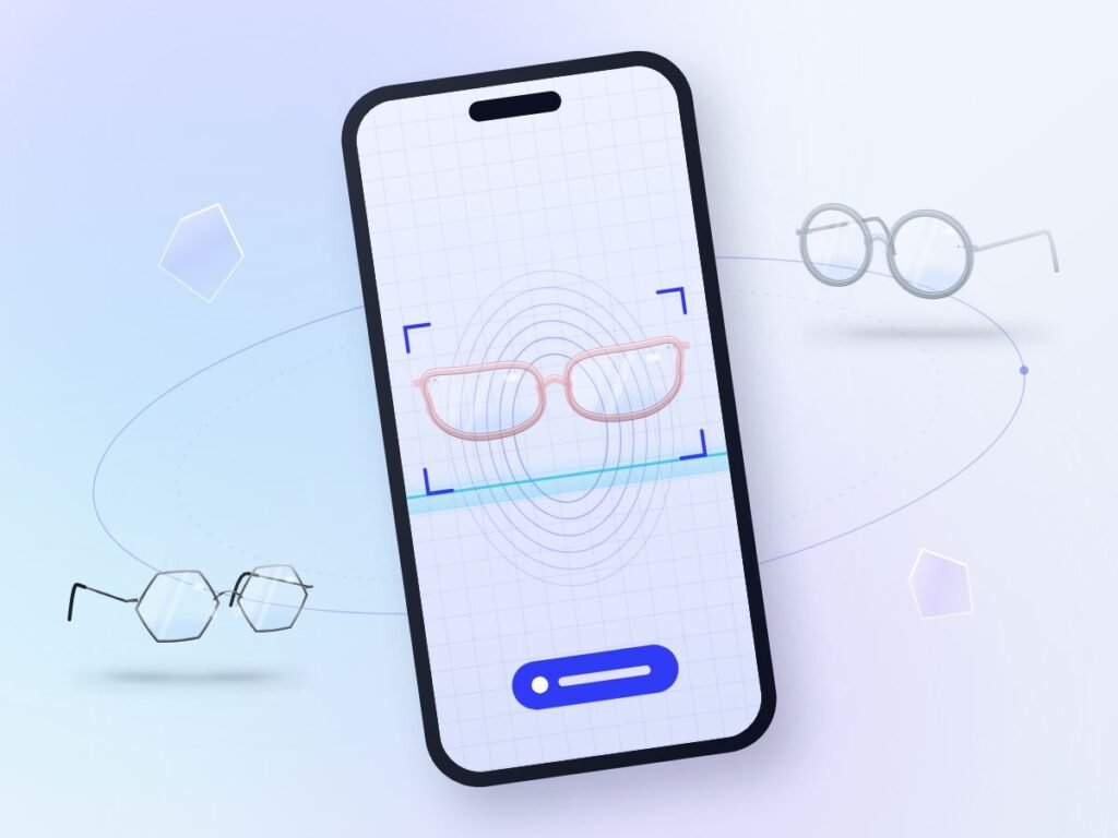 Smartphone showing a pair of frames over a scanning grid
