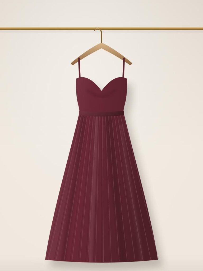 Pleated Satin Maxi Dress, burgundy