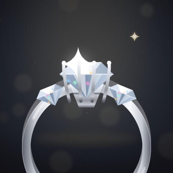 Lune Three-Stone Engagement Ring, close-up detail