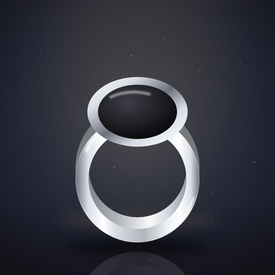 Obsidian Onyx Signet Ring in 18k white gold
