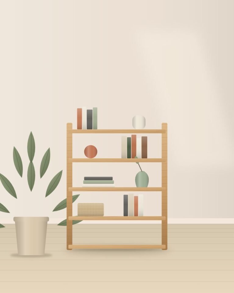 Ledger Open Bookshelf styled in a room